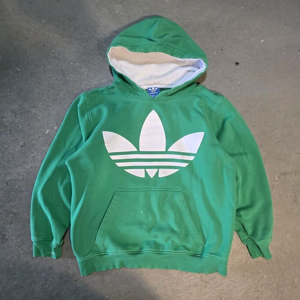 Vtg Adidas Logo Green Hoodie Sweatshirt SzL 1990’s Y2K